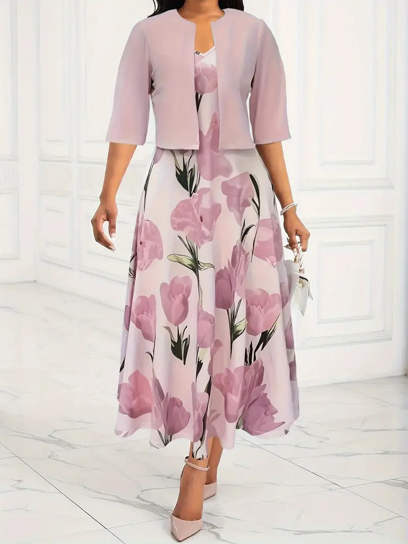 Women's Elegant Floral Maxi Dress with Jacket Set Cocktail & Formal Dress from Clara & James Palm Beach