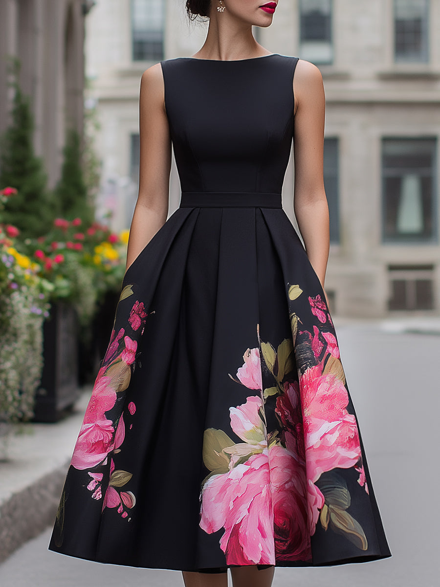 Women's Elegant Floral A-Line Wedding Guest Midi Dress with Wedding Guest Dress from Clara & James Palm Beach