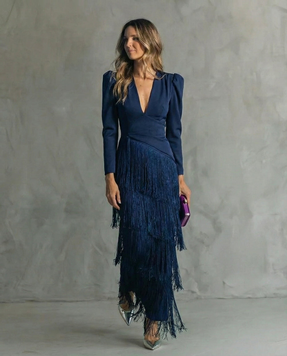 Women's Elegant Dress with Fringe Sleeves