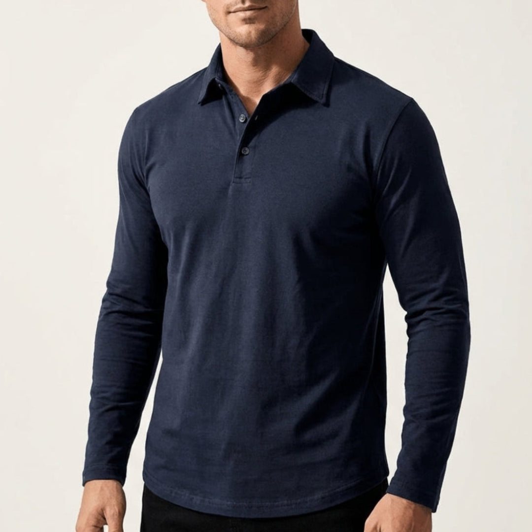 Men's Casual Long Sleeve Collared Polo Polo Shirt from Clara & James Palm Beach