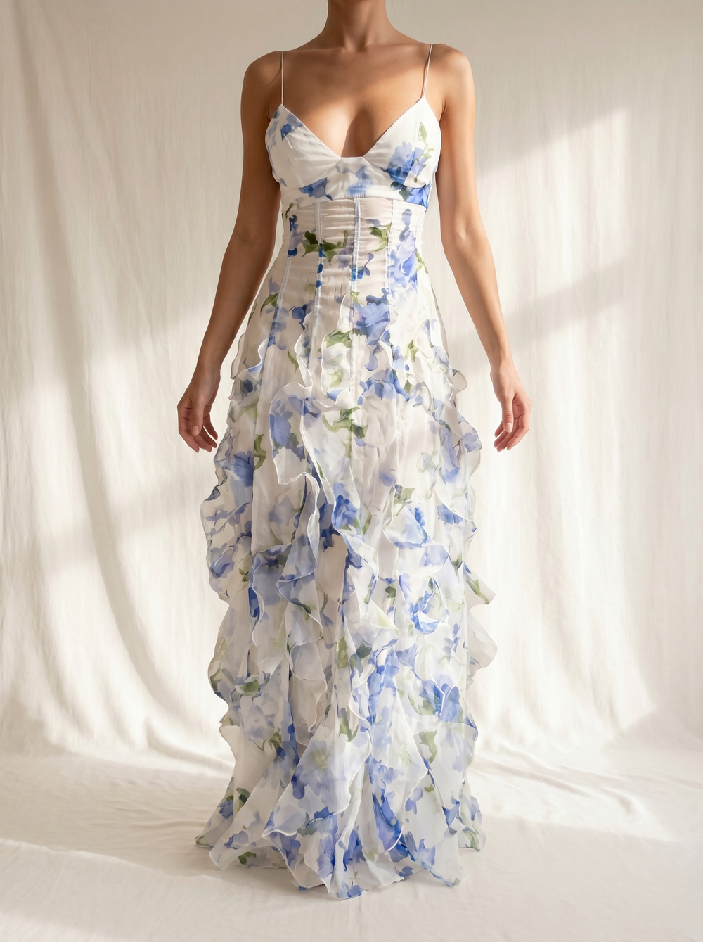 Women's Floral Midi Dress with Ruffles