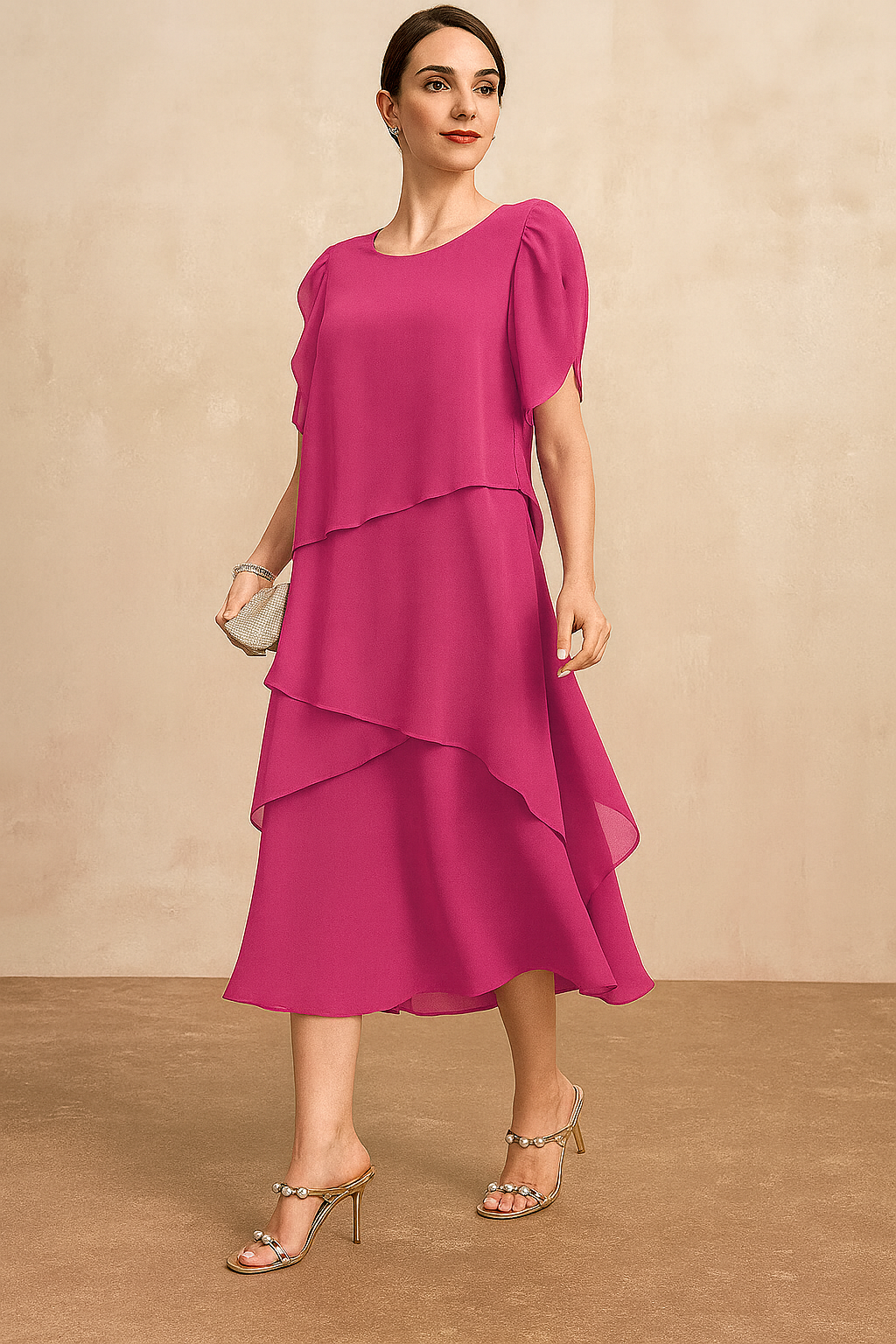 Women's Dress - Tiered Skirt Layers Midi Wedding Guest Dress from Clara & James Palm Beach
