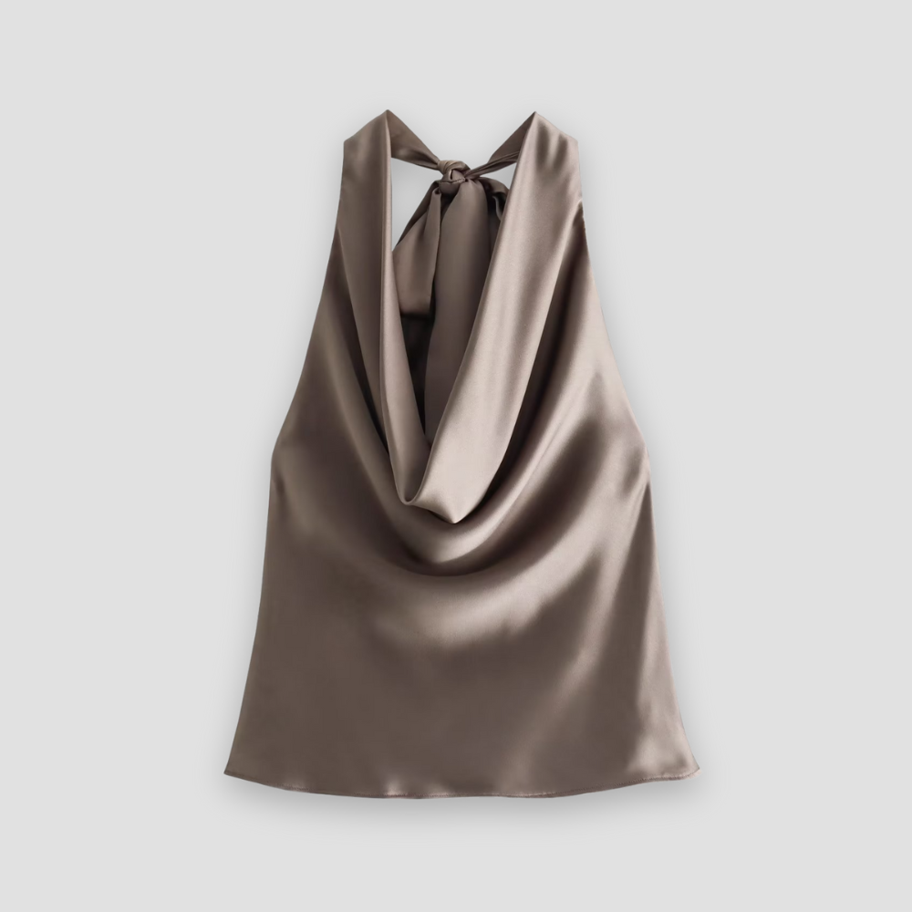 Women's Chic Draped Satin Tank with Halter Tie Everyday Top & Bottom from Clara & James Palm Beach