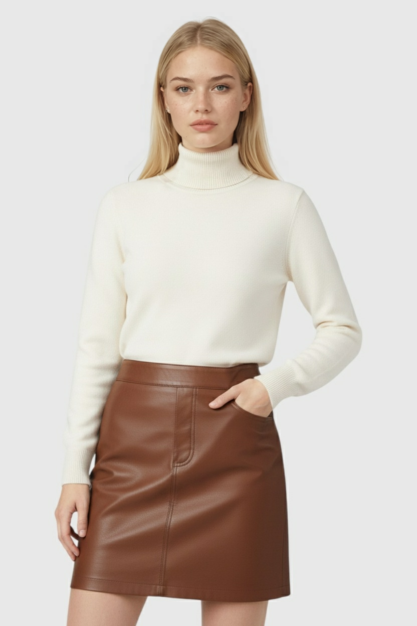 Women's Elegant Apricot Turtleneck Sweater with Slim Fit Fall Dress & Knitwear from Clara & James Palm Beach