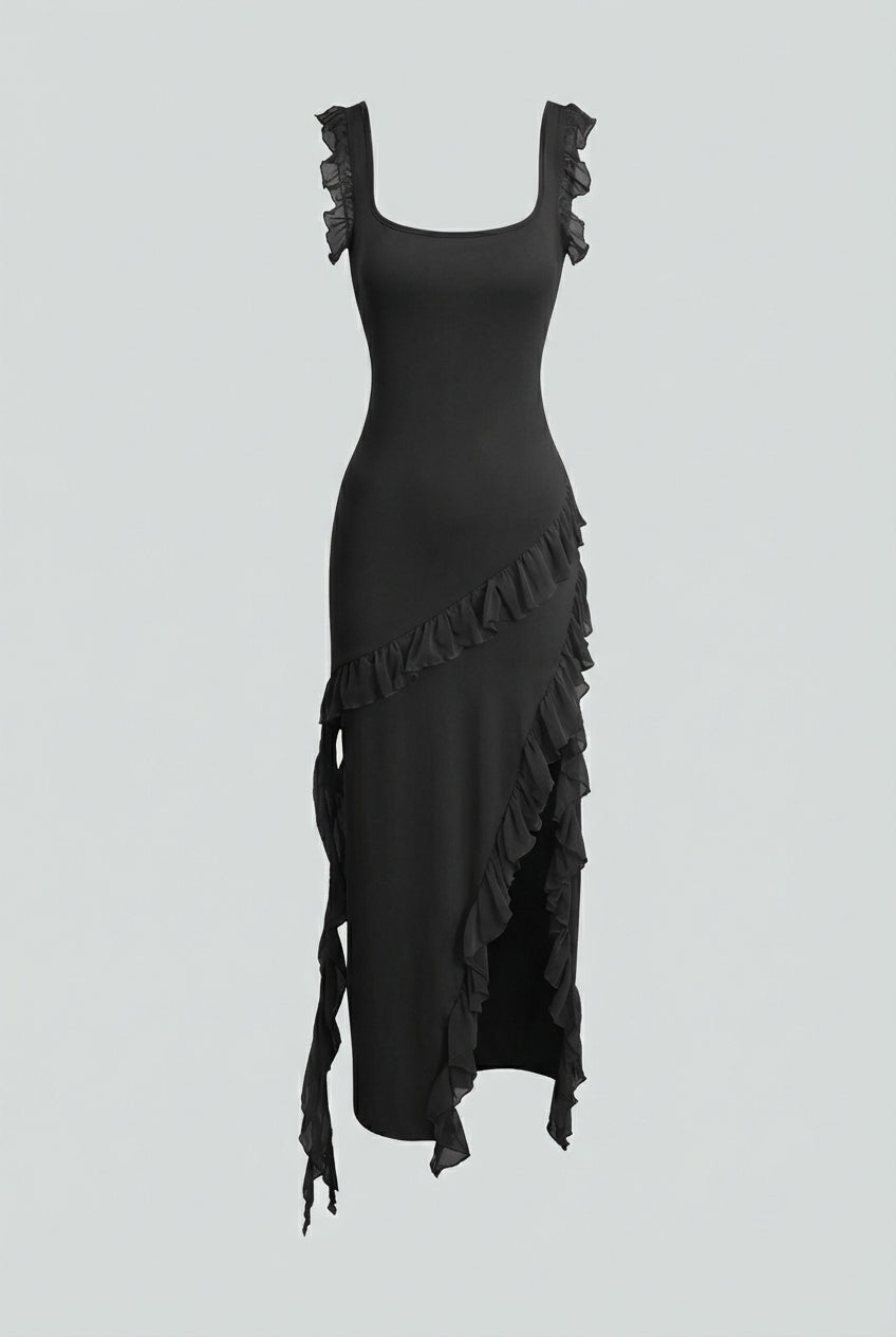 Women's Elegant Black Maxi Dress with High Slit Summer Dress from Clara & James Palm Beach