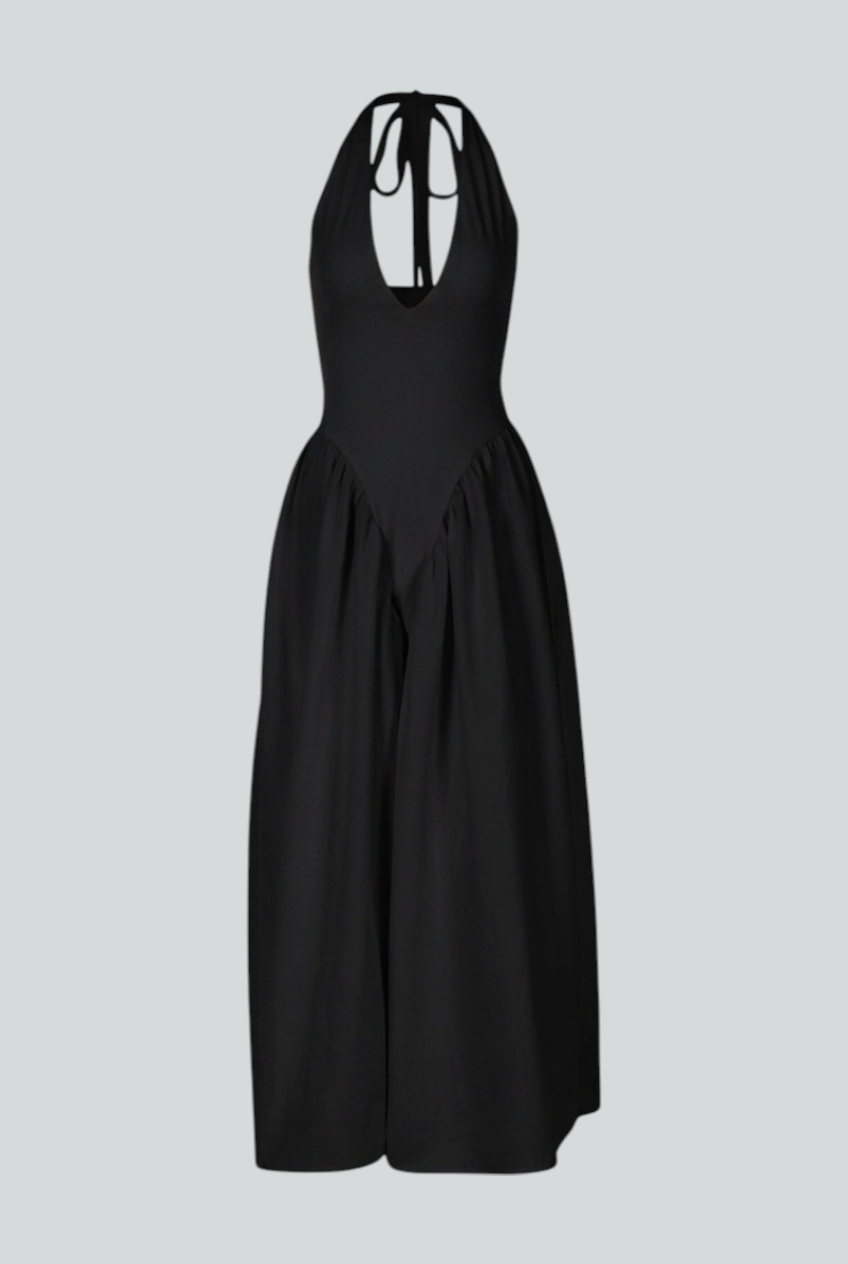Women's Elegant Black Midi Dress with Flattering Fit Summer Dress from Clara & James Palm Beach