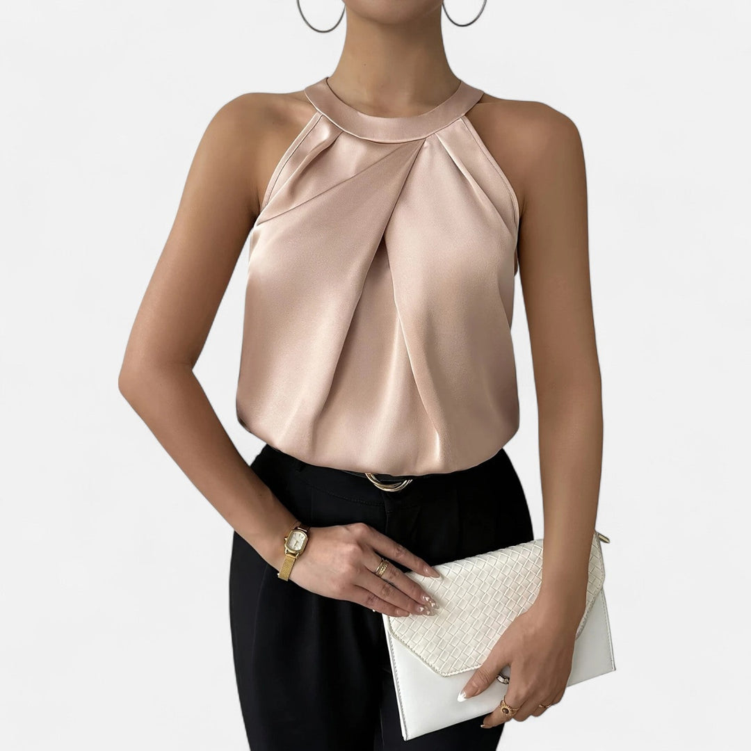 Women's Elegant Pleated Draped Satin Tank Top Everyday Top & Bottom from Clara & James Palm Beach