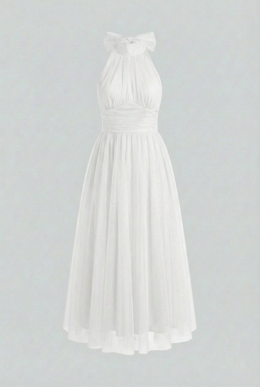 Women's Elegant White Midi Dress with Flattering Silhouette Summer Dress from Clara & James Palm Beach