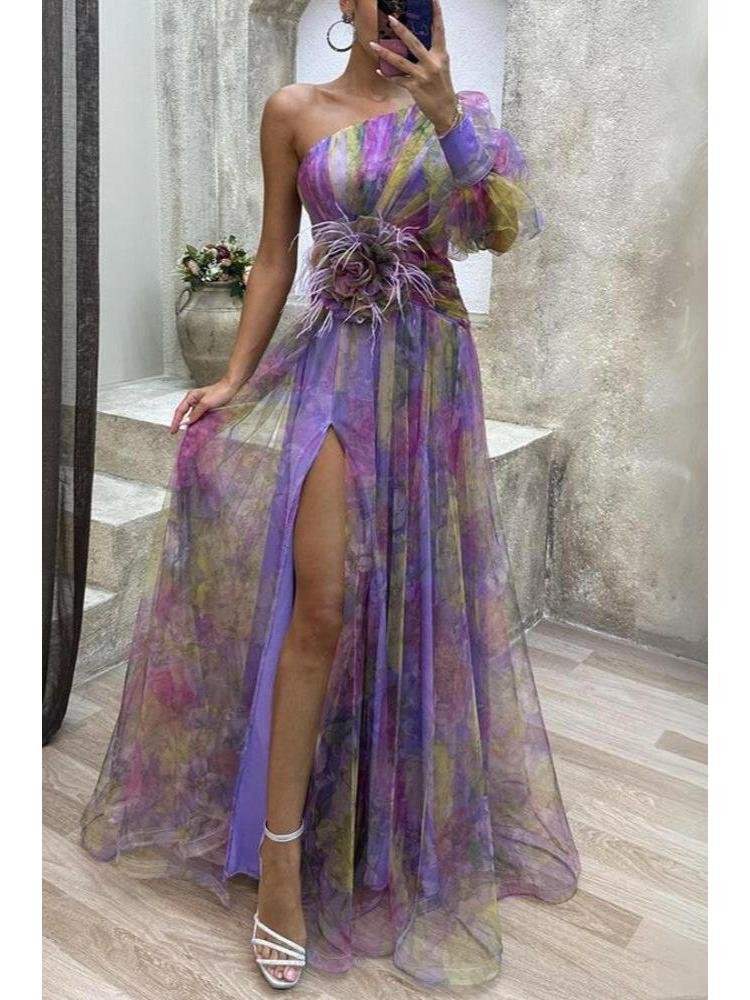 Women's One-Shoulder Floral Maxi Dress Summer Dress from Clara & James Palm Beach