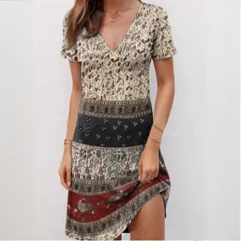 Women's Mini Dress Relaxed Patchwork Boho Homecoming Dress from Clara & James Palm Beach