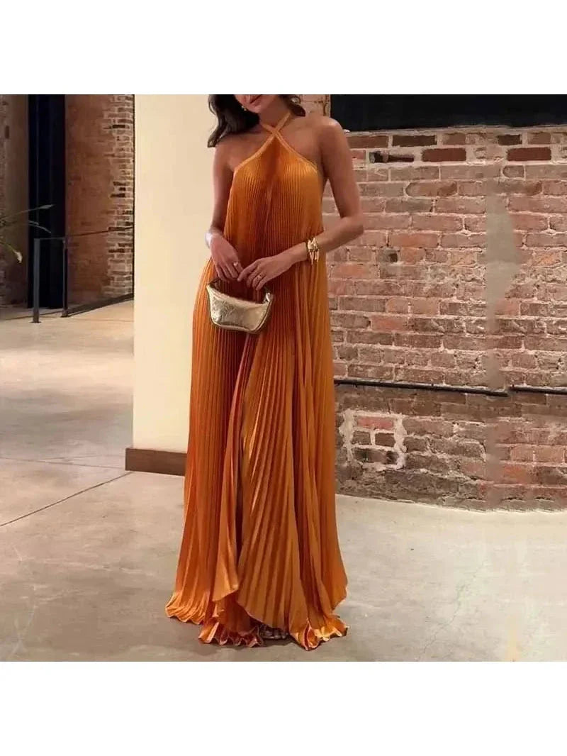 Women's Chic Pleated Halter Neck Maxi Dress Wedding Guest Dress from Clara & James Palm Beach