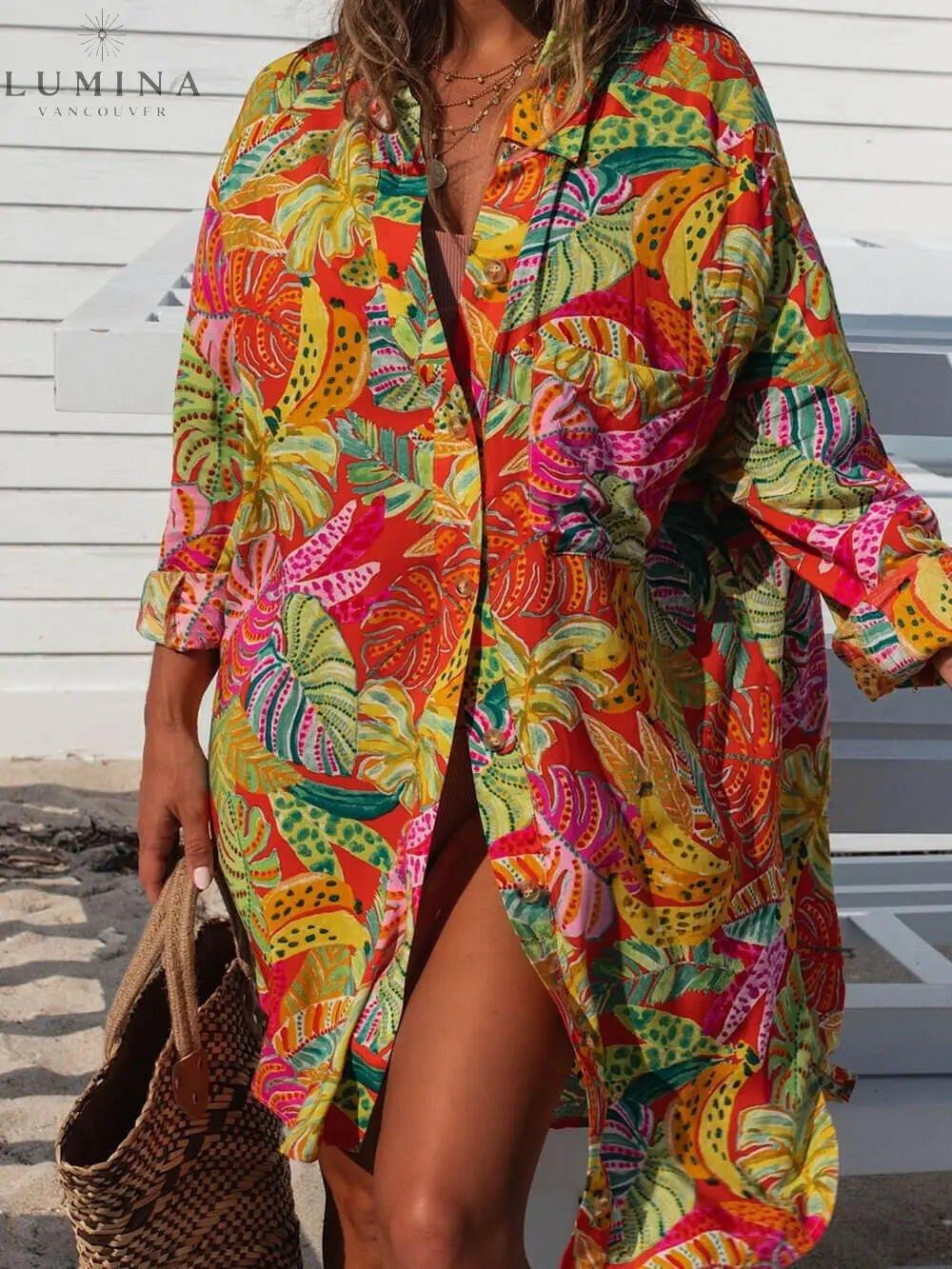 Women's Printed Button-Down Maxi Dress Summer Dress from Clara & James Palm Beach