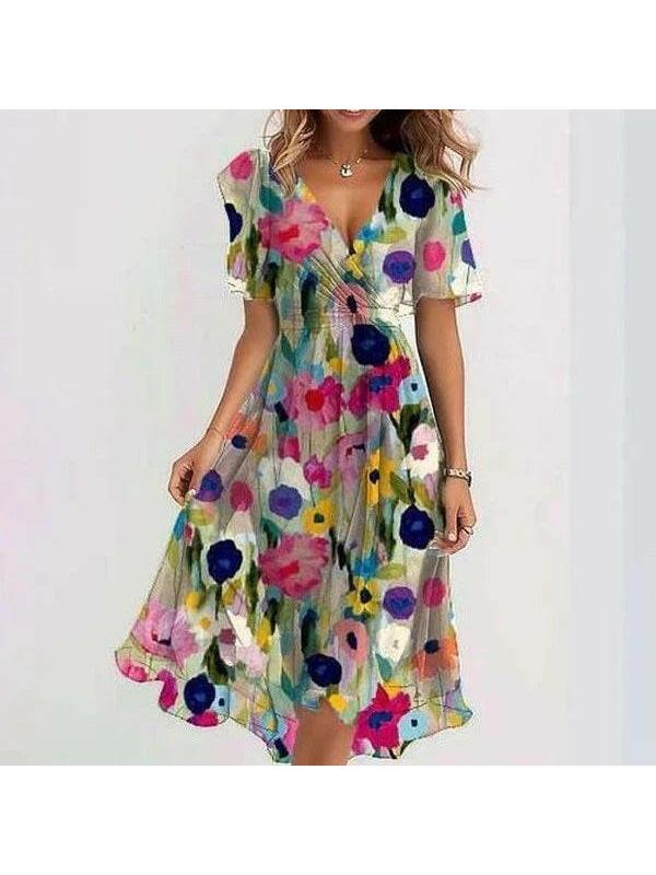 Women's Vibrant Abstract Midi Dress Summer Dress from Clara & James Palm Beach