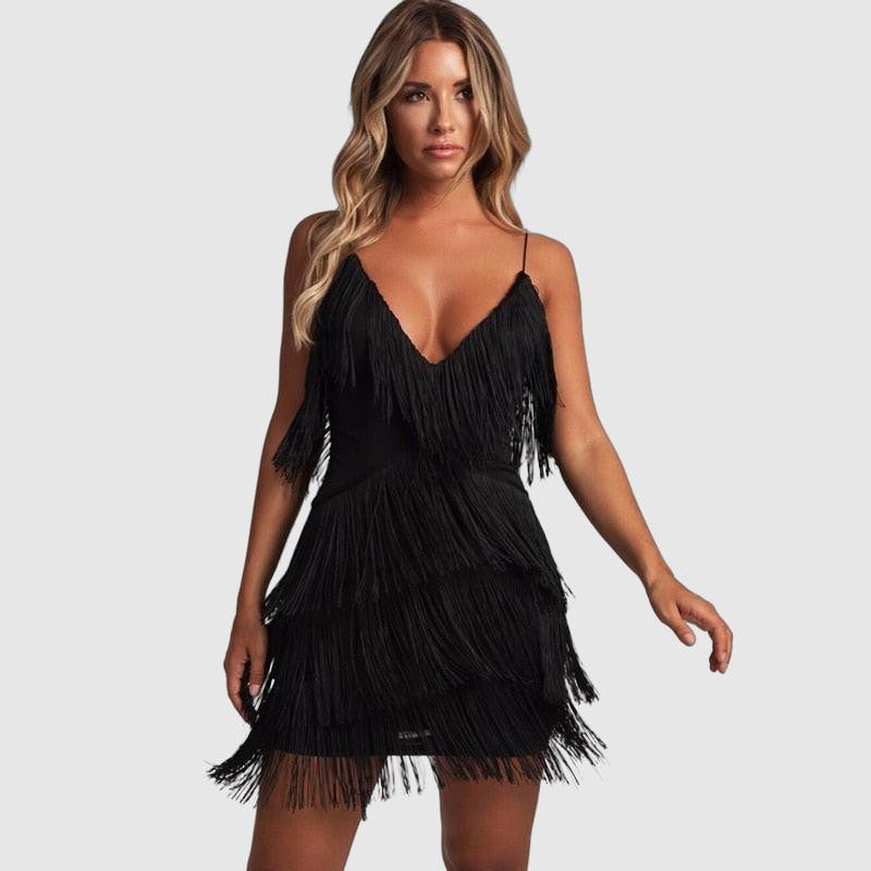 Women's Mini Dress with Fringed Detailing Homecoming Dress from Clara & James Palm Beach