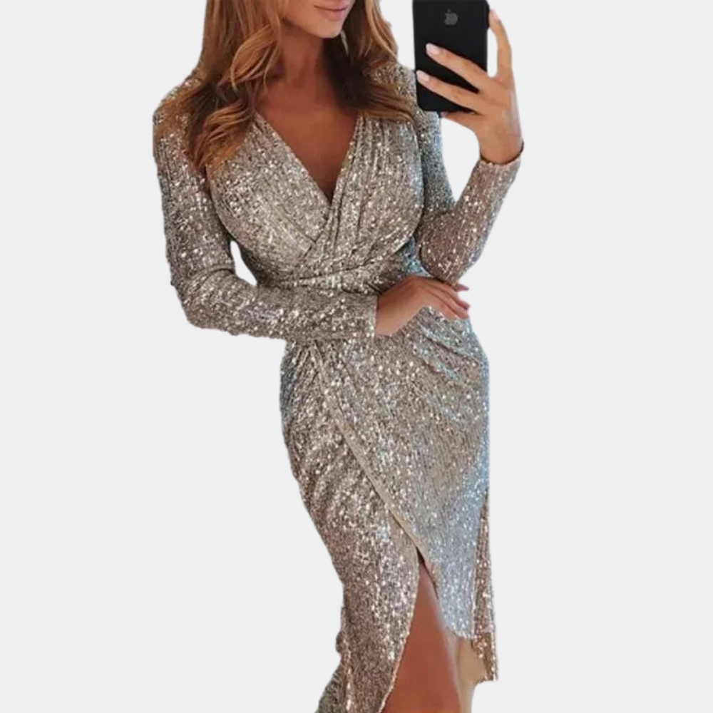 Women's Sequin Dress With Wrap Style Homecoming Dress from Clara & James Palm Beach
