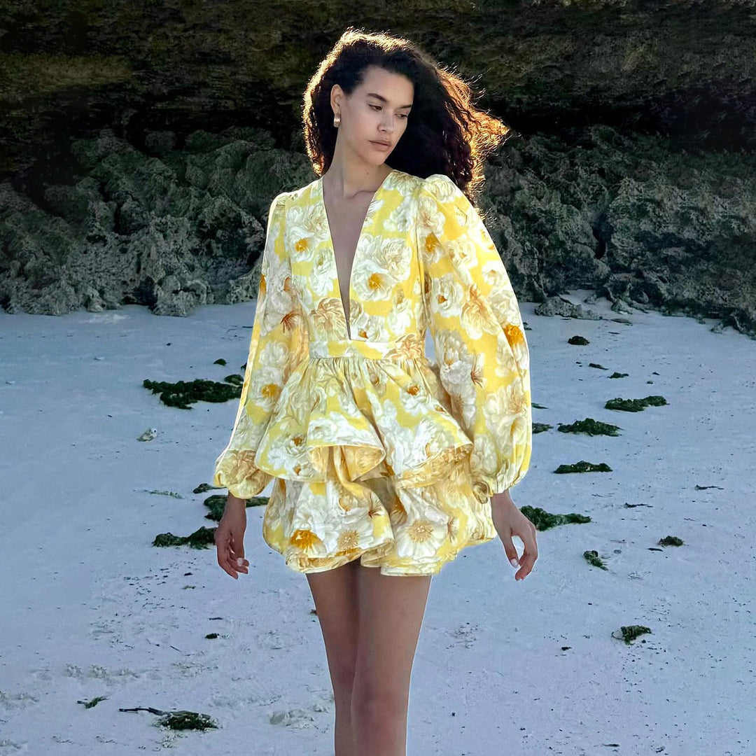 Women's Floral Mini Dress Deep V-Neck Homecoming Dress from Clara & James Palm Beach