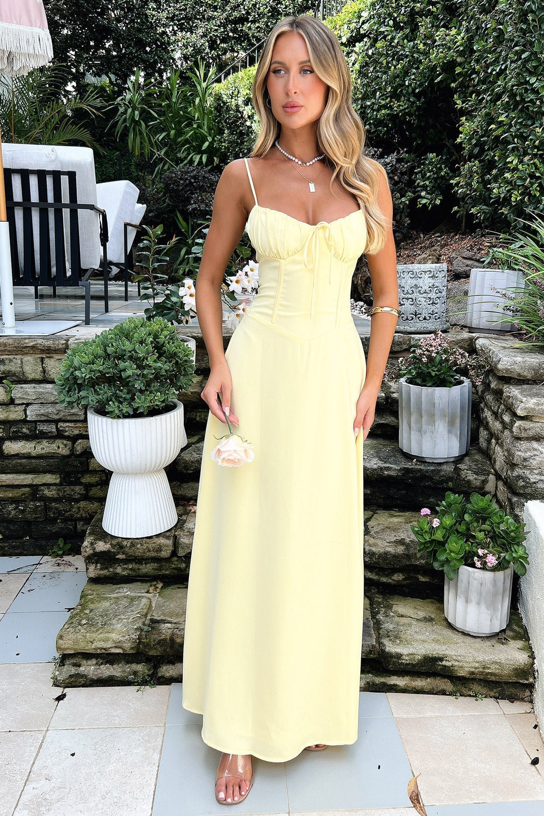Women's Elegant Maxi Wedding Guest Dress with Spaghetti Straps Wedding Guest Dress from Clara & James Palm Beach