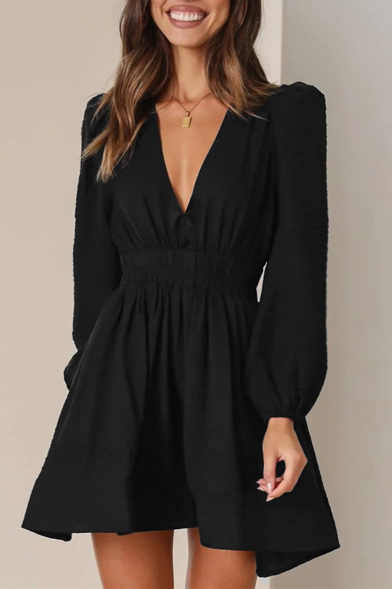 Women's Mini Dress V-Neck Puff Sleeves Homecoming Dress from Clara & James Palm Beach