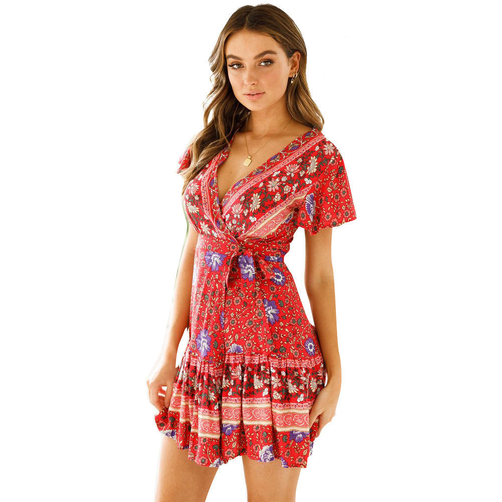 Women's Wrap Dress Floral Short Sleeve Homecoming Dress from Clara & James Palm Beach