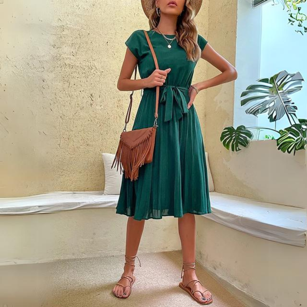 Women's Midi Dress with Waist Tie Summer Dress from Clara & James Palm Beach