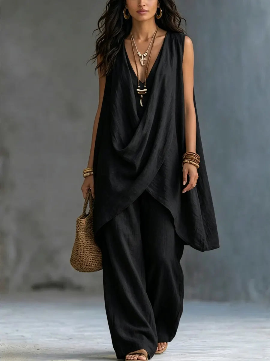 Women's Cotton and Linen Two-Piece Set