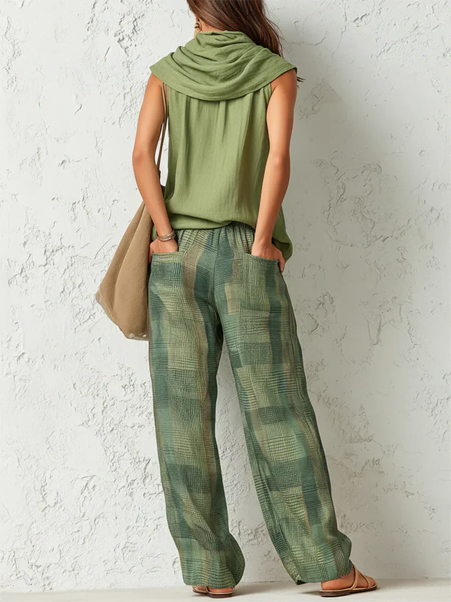 Women's Relaxed Boho Blouse and Wide-Leg Pants Set