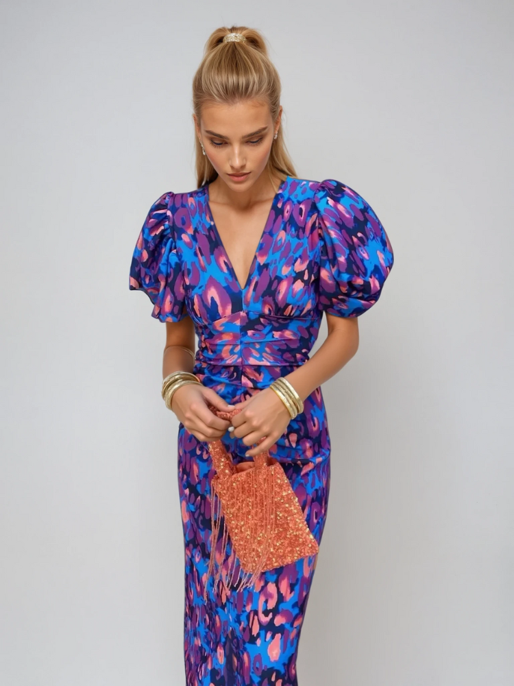 Women's Maxi Wedding Guest Dress with Puff Sleeves Wedding Guest Dress from Clara & James Palm Beach