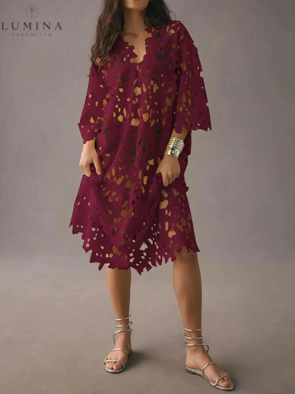 Women's Floral Eyelet Long Sleeve Midi Dress Summer Dress from Clara & James Palm Beach