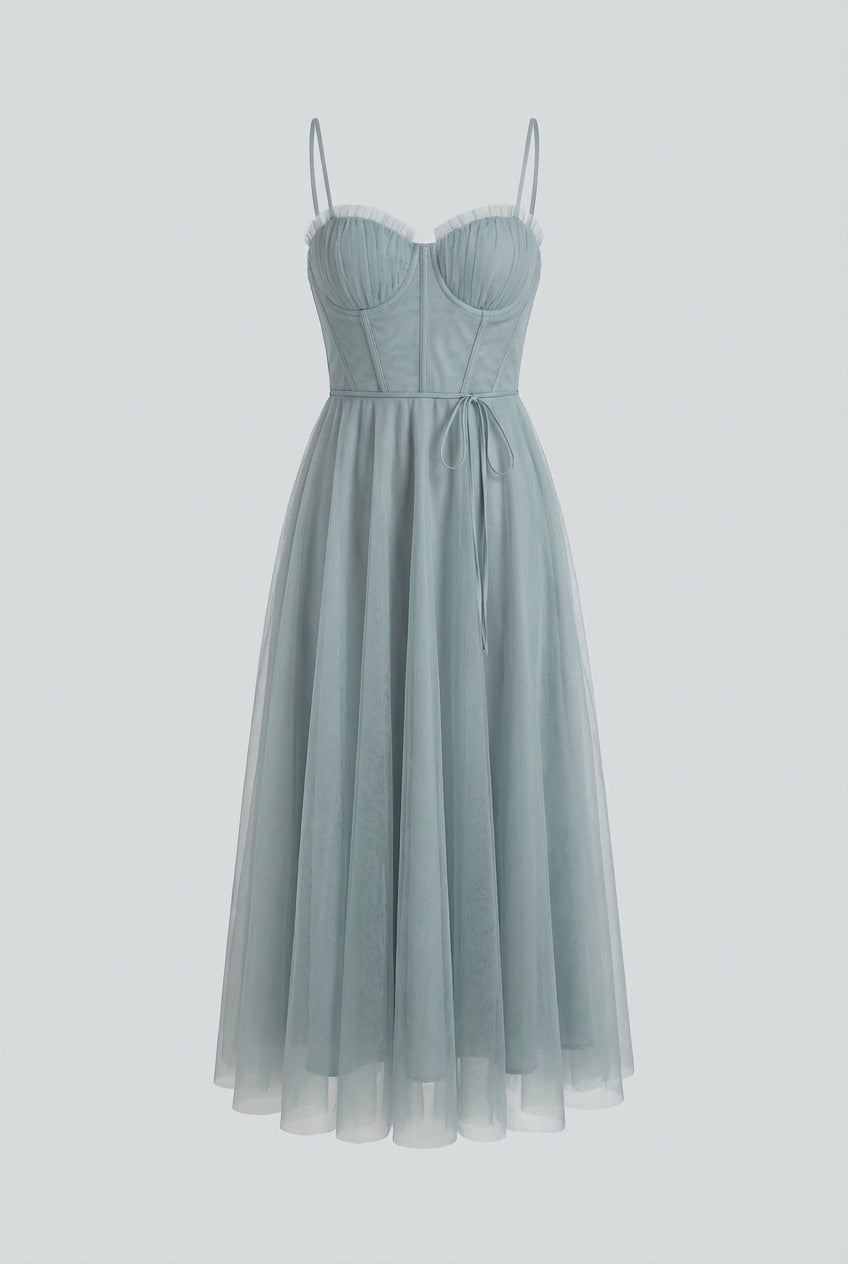 Women's Elegant Gray Blue A-Line Midi Dress with Comfortable Summer Dress from Clara & James Palm Beach