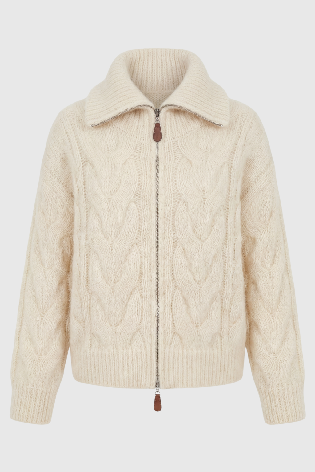 Women's Cozy Beige Long Cardigan Sweater with Zipper Detail Fall Dress & Knitwear from Clara & James Palm Beach