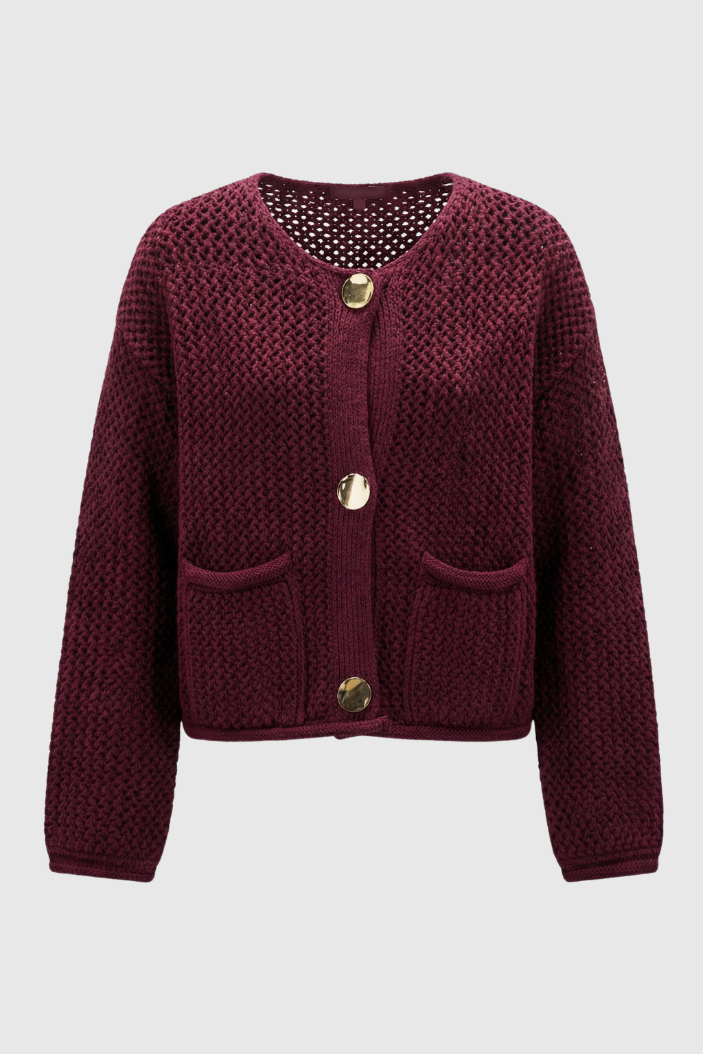 Women's Cozy Burgundy Knit Cardigan Sweater with Ribbed Details Fall Dress & Knitwear from Clara & James Palm Beach
