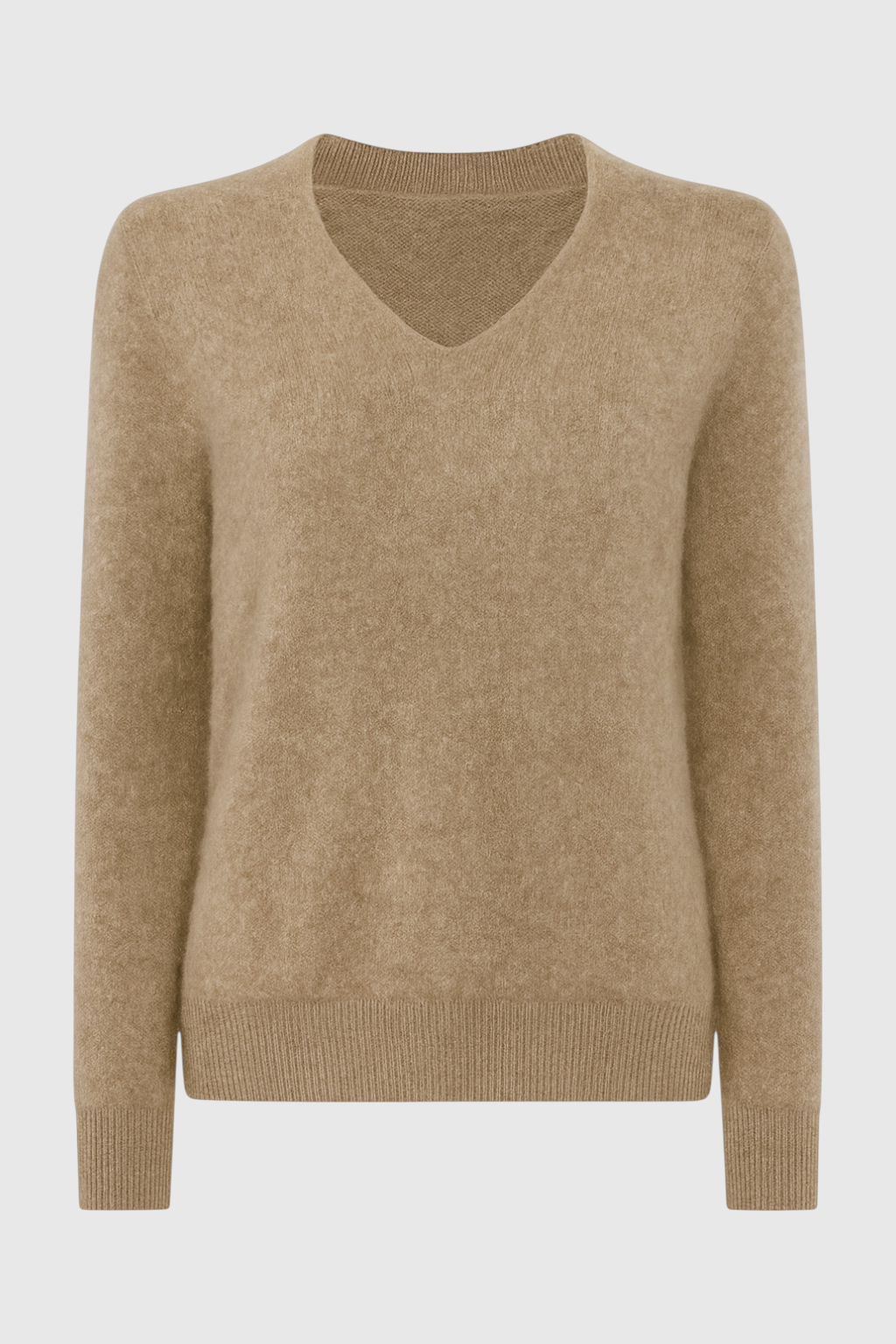 Women's Cozy Khaki Knit Sweater with V-Neckline Fall Dress & Knitwear from Clara & James Palm Beach