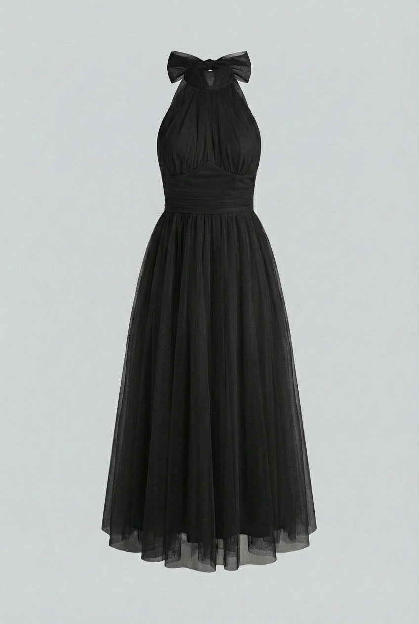Women's Elegant Long Sleeve Black Midi Dress with Flattering Summer Dress from Clara & James Palm Beach