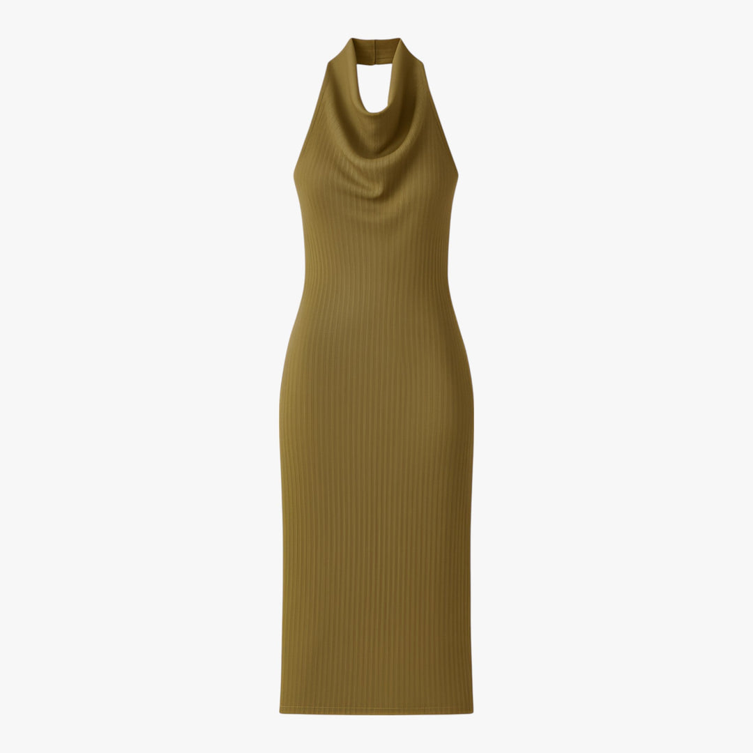Women's Elegant Olive Green Midi Dress with Backless Design Summer Dress from Clara & James Palm Beach