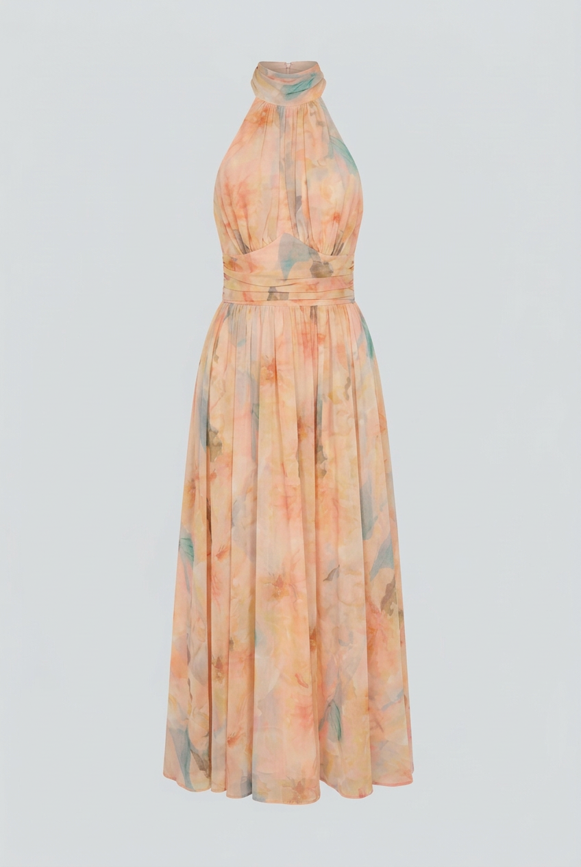 Women's Elegant Peach Maxi Dress with Flattering Silhouette Summer Dress from Clara & James Palm Beach