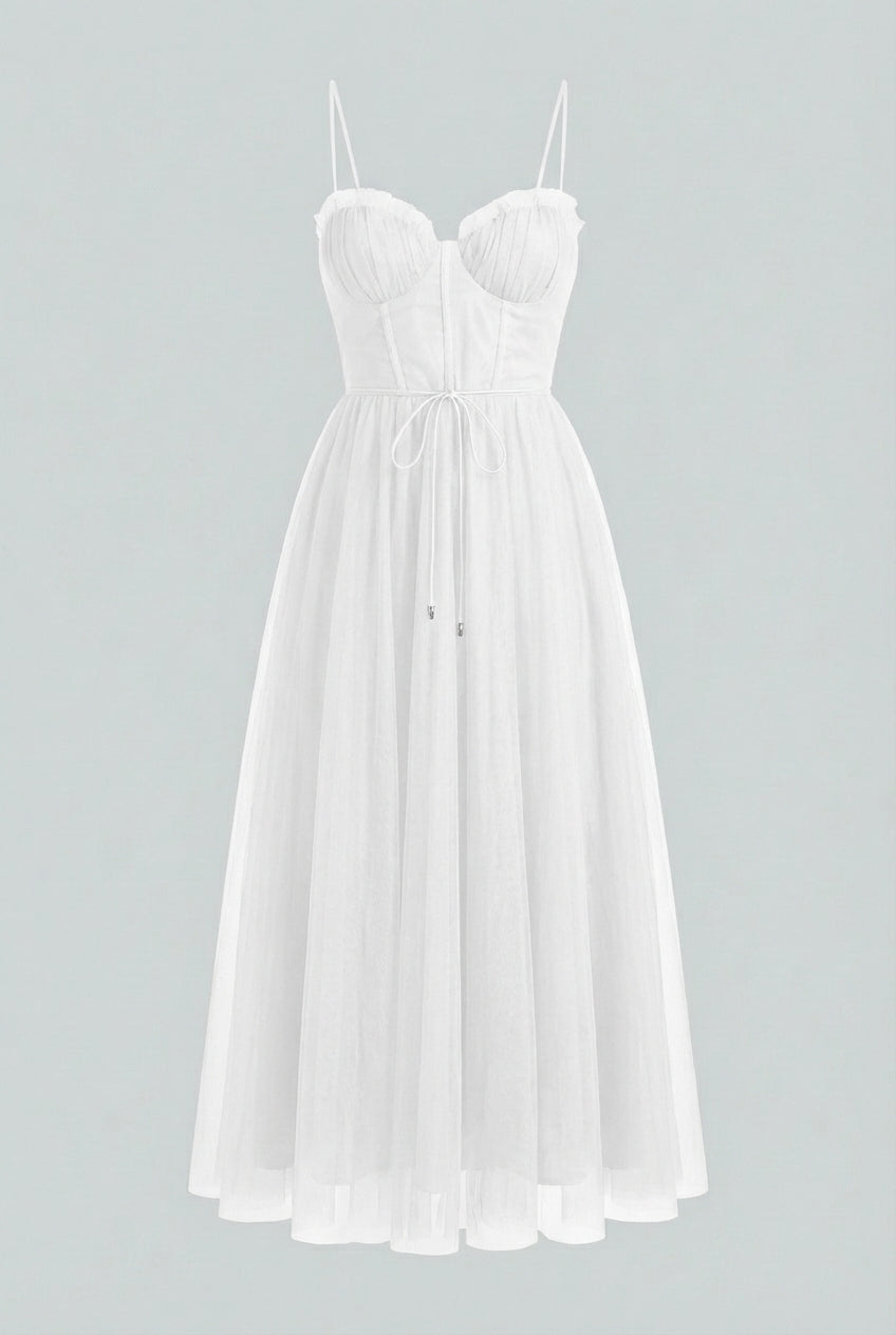 Women's Elegant White Midi Dress with Flattering Silhouette Summer Dress from Clara & James Palm Beach
