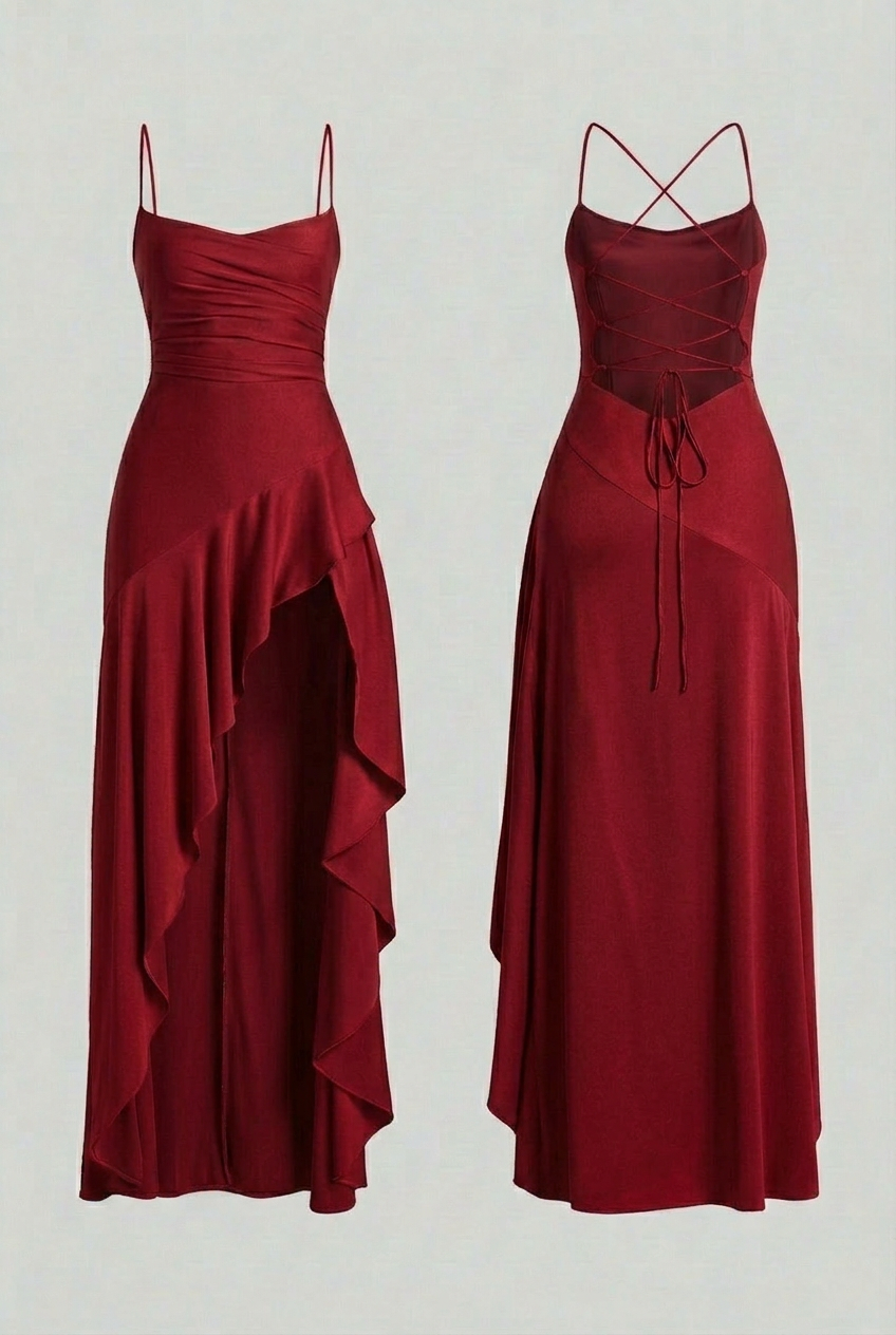 Women's Flowing Red Maxi Dress with Asymmetric Hem Summer Dress from Clara & James Palm Beach