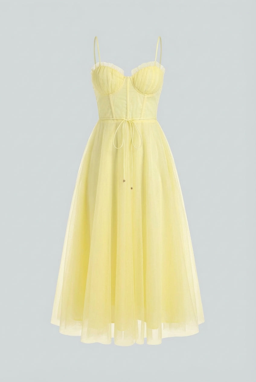 Women's Flowy Yellow Midi Dress with Elegant Design Summer Dress from Clara & James Palm Beach