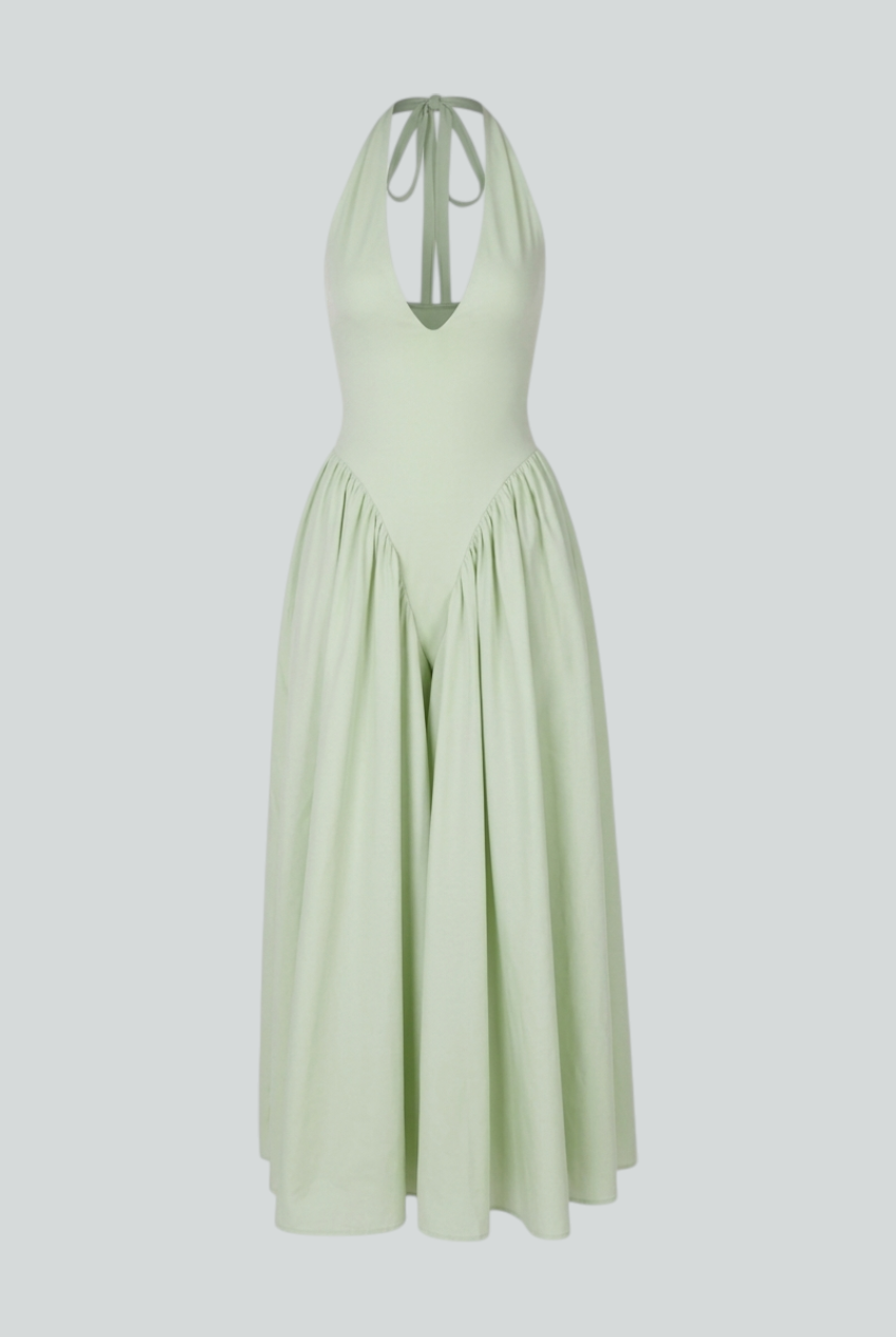 Women's Sculpted Green Midi Dress with Flattering Fit Summer Dress from Clara & James Palm Beach