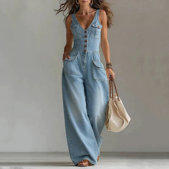 Women's Sleeveless Denim Jumpsuit