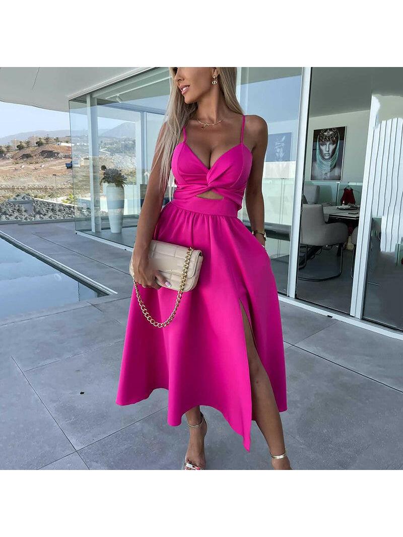 Women's Elegant Strappy Front Slit Midi Dress Wedding Guest Dress from Clara & James Palm Beach