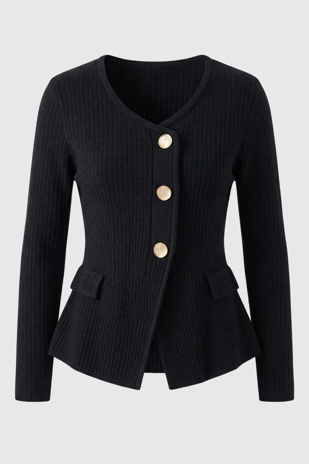 Women's Cozy Black Knit Cardigan with Ribbed Details Fall Dress & Knitwear from Clara & James Palm Beach
