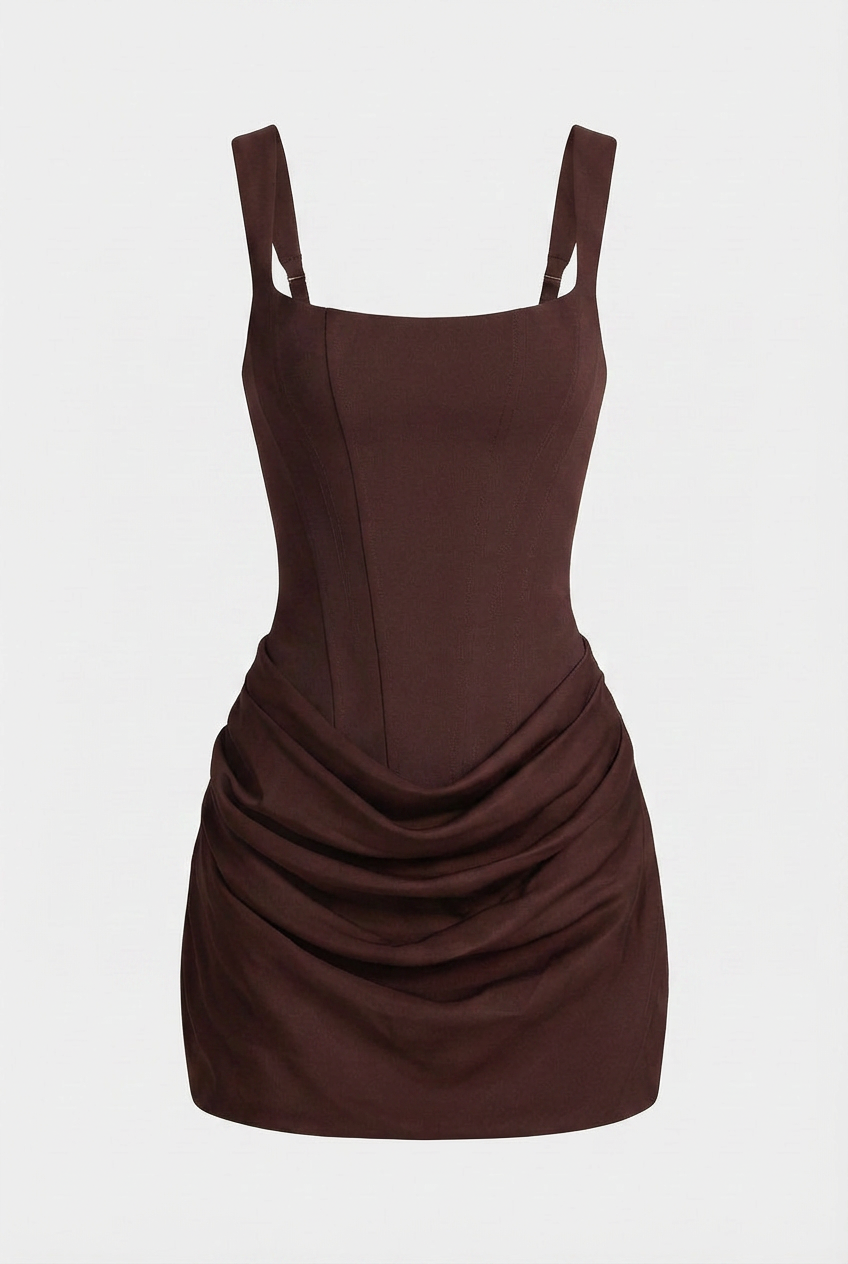 Women's Draped Earthy Mini Dress with Hourglass Fit Homecoming Dress from Clara & James Palm Beach
