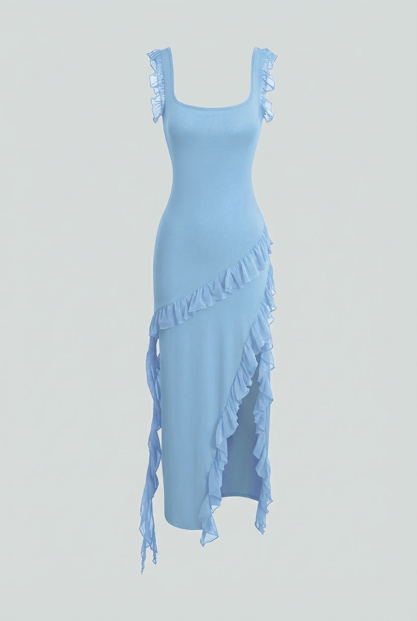 Women's Elegant Blue Evening Maxi Dress with High Slit Cocktail & Formal Dress from Clara & James Palm Beach