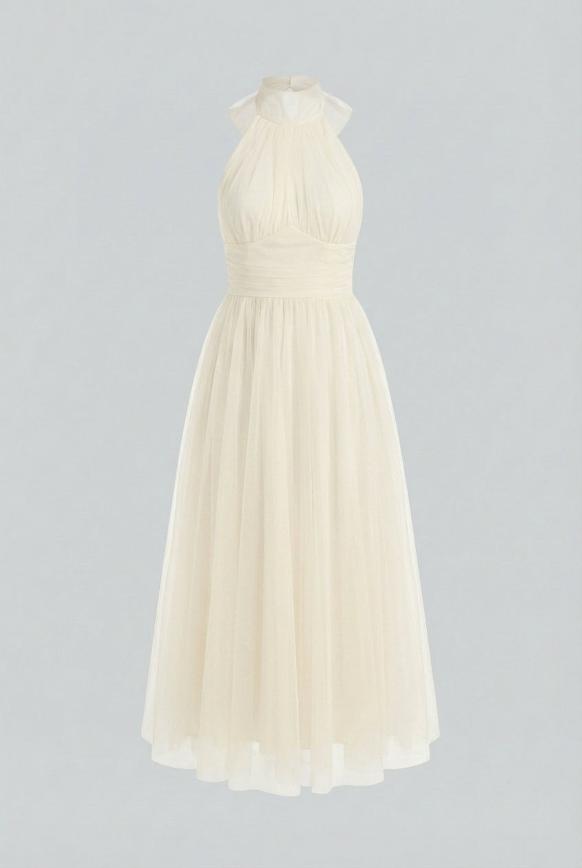 Women's Elegant Cream Midi Dress with Flowy Design Summer Dress from Clara & James Palm Beach