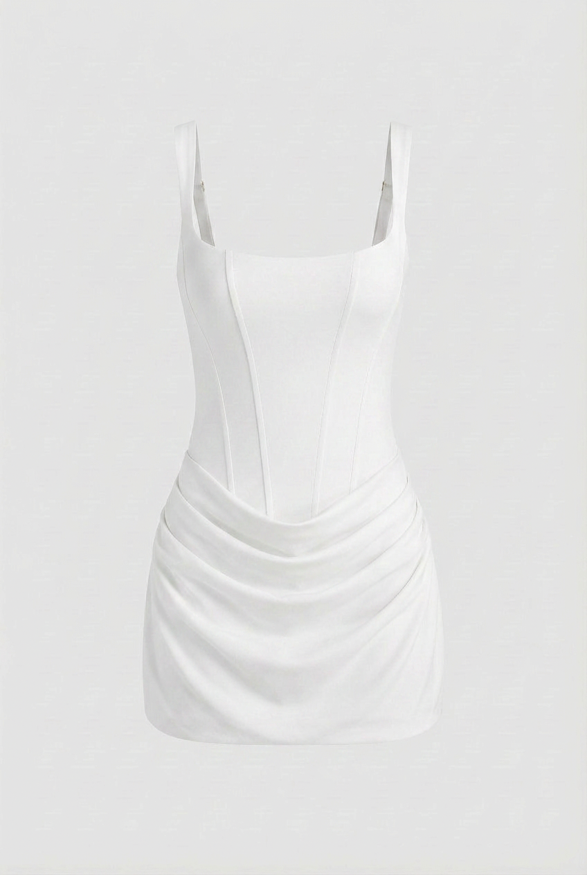 Women's Elegant Draped Mini Dress with Hourglass Silhouette Homecoming Dress from Clara & James Palm Beach