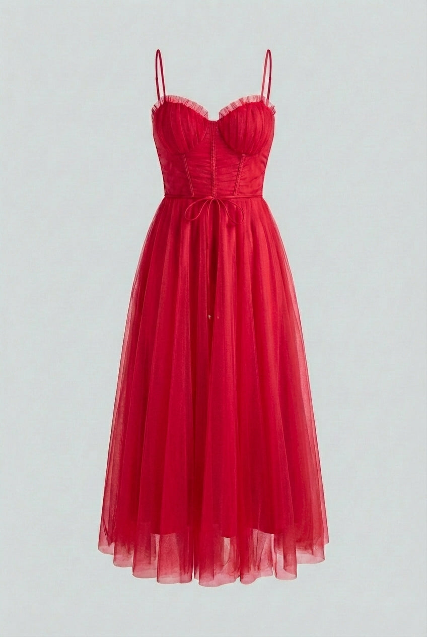 Women's Elegant Flowy A-Line Midi Dress in Red Summer Dress from Clara & James Palm Beach