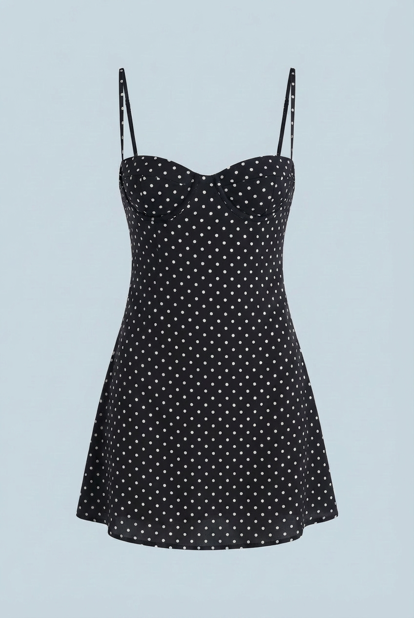 Women's Elegant Open-Back Polka Dot Mini Dress with Frill Hem Homecoming Dress from Clara & James Palm Beach