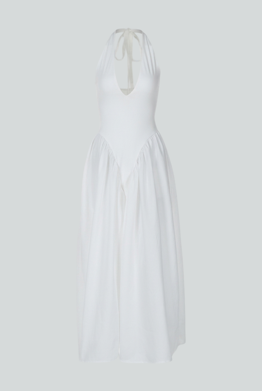 Women's Elegant White Midi Dress with Tailored Fit Summer Dress from Clara & James Palm Beach