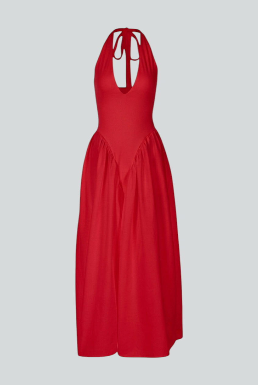Women's Vibrant Red Midi Cocktail Dress with Sculpted Fit Cocktail & Formal Dress from Clara & James Palm Beach